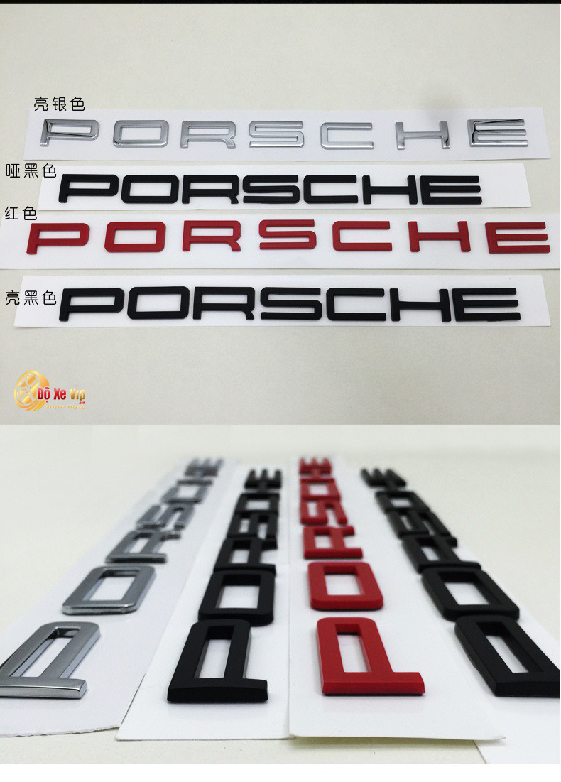 Logo PORSCHE tem chữ huy hiệu dán cayenne panamera macan 718 911 Boxster  Cayman Carrera GTS Turbo ABS mạ điện các màu Crom sáng bóng đỏ vàng đen cao  cấp